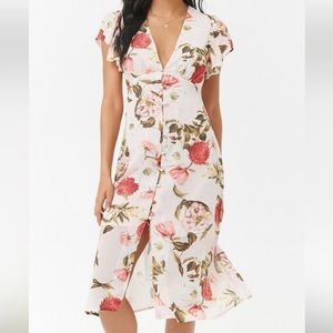 Forever 21 Women’s Floral Print Butterfly-Sleeve Dress Size S